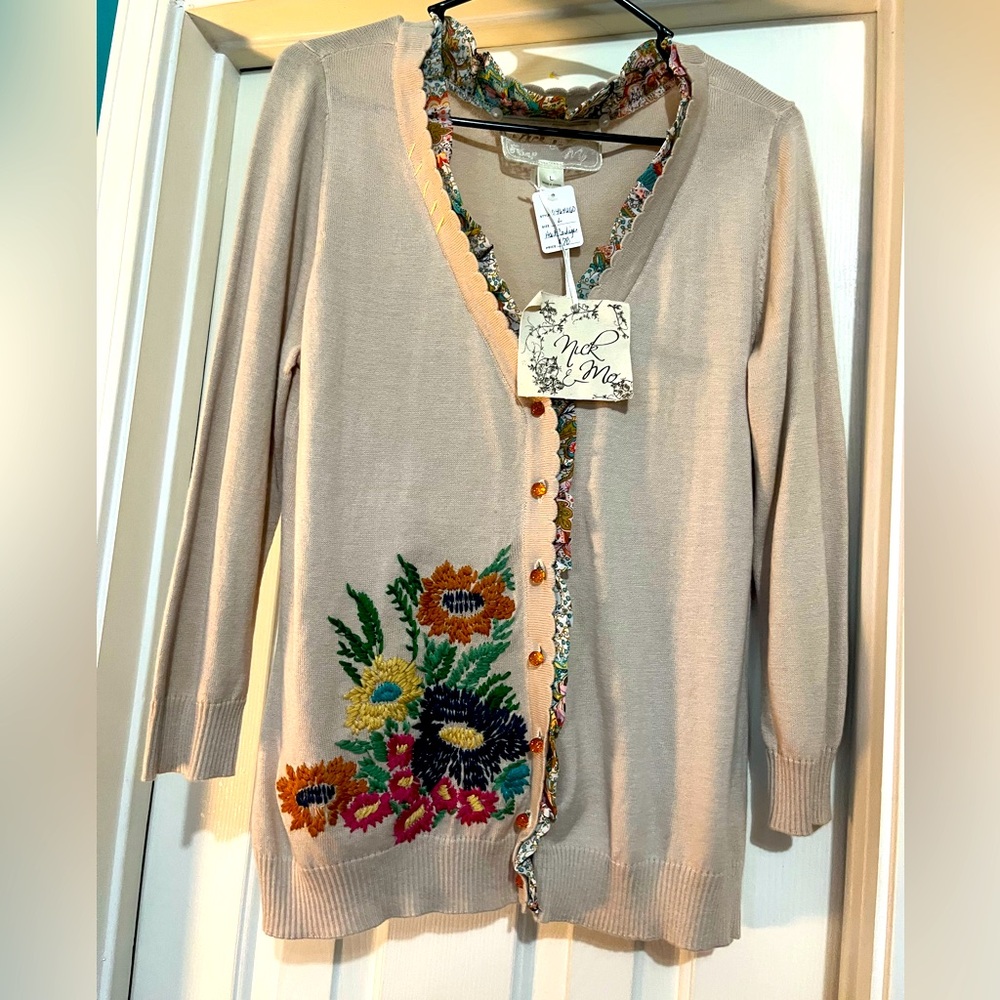 Embroidered Floral Cardigan Sweater